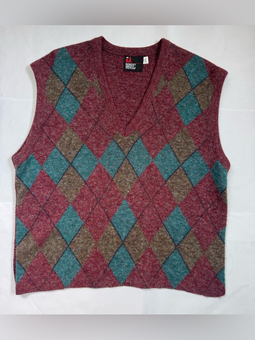 Robert Bruce Vintage Argyle Sweater Vest Men’s XXL USA V-Neck Knit